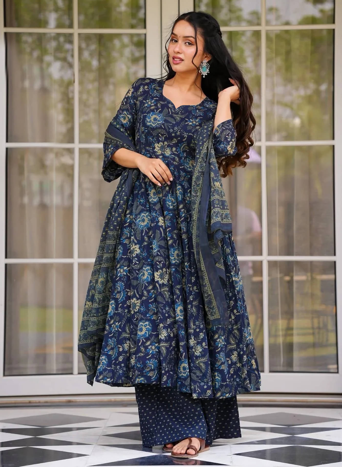    			kedar fab Women Rayon Printed Straight Kurti With Palazzo ( Blue )