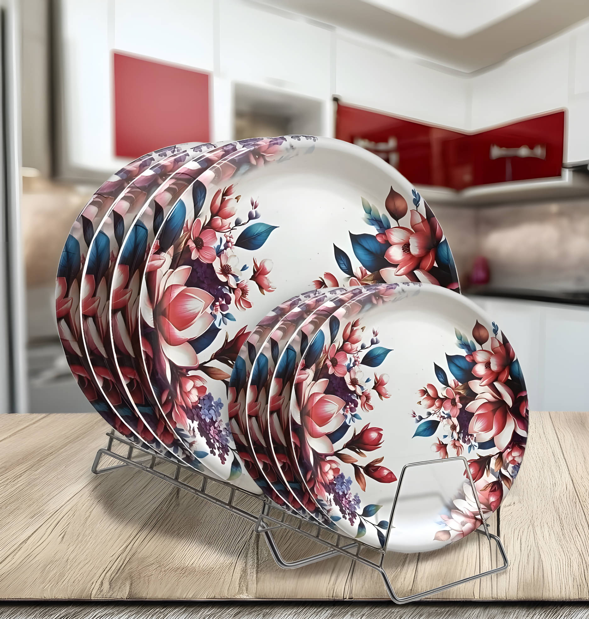     			kitchrox 8 Pcs Melamine Multi Color Full Plate & Half Plate