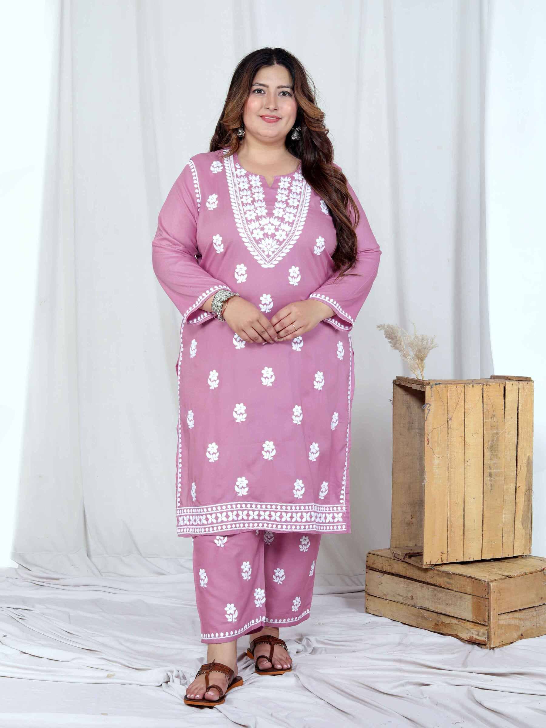 miravan Women Cotton Embroidered Straight Kurti With Palazzo ( Pink )