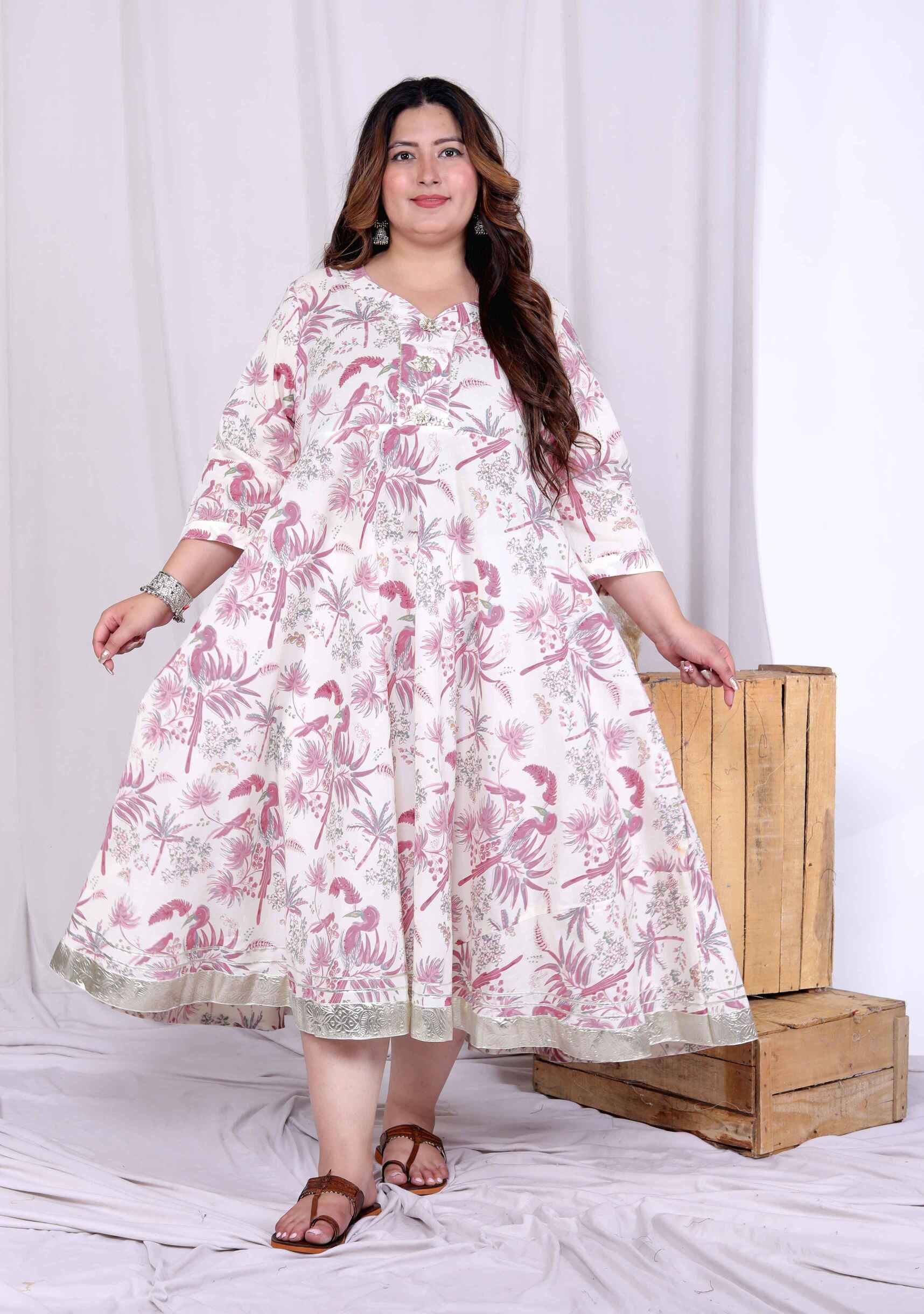     			miravan Women Cotton Printed Anarkali Kurti ( Pink )