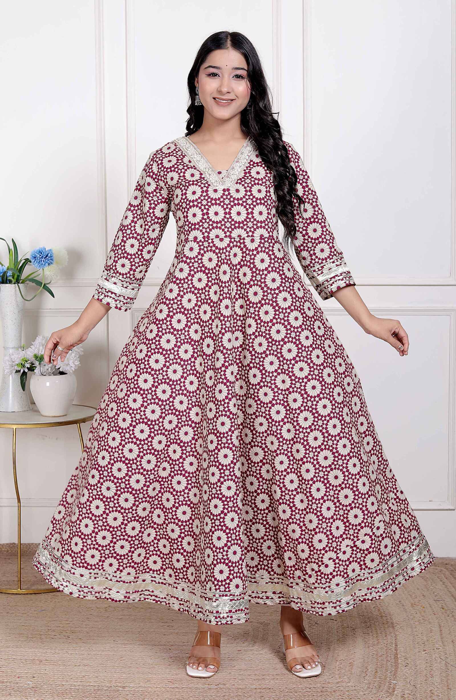     			miravan Women Cotton Printed Anarkali Kurti ( Multicoloured )