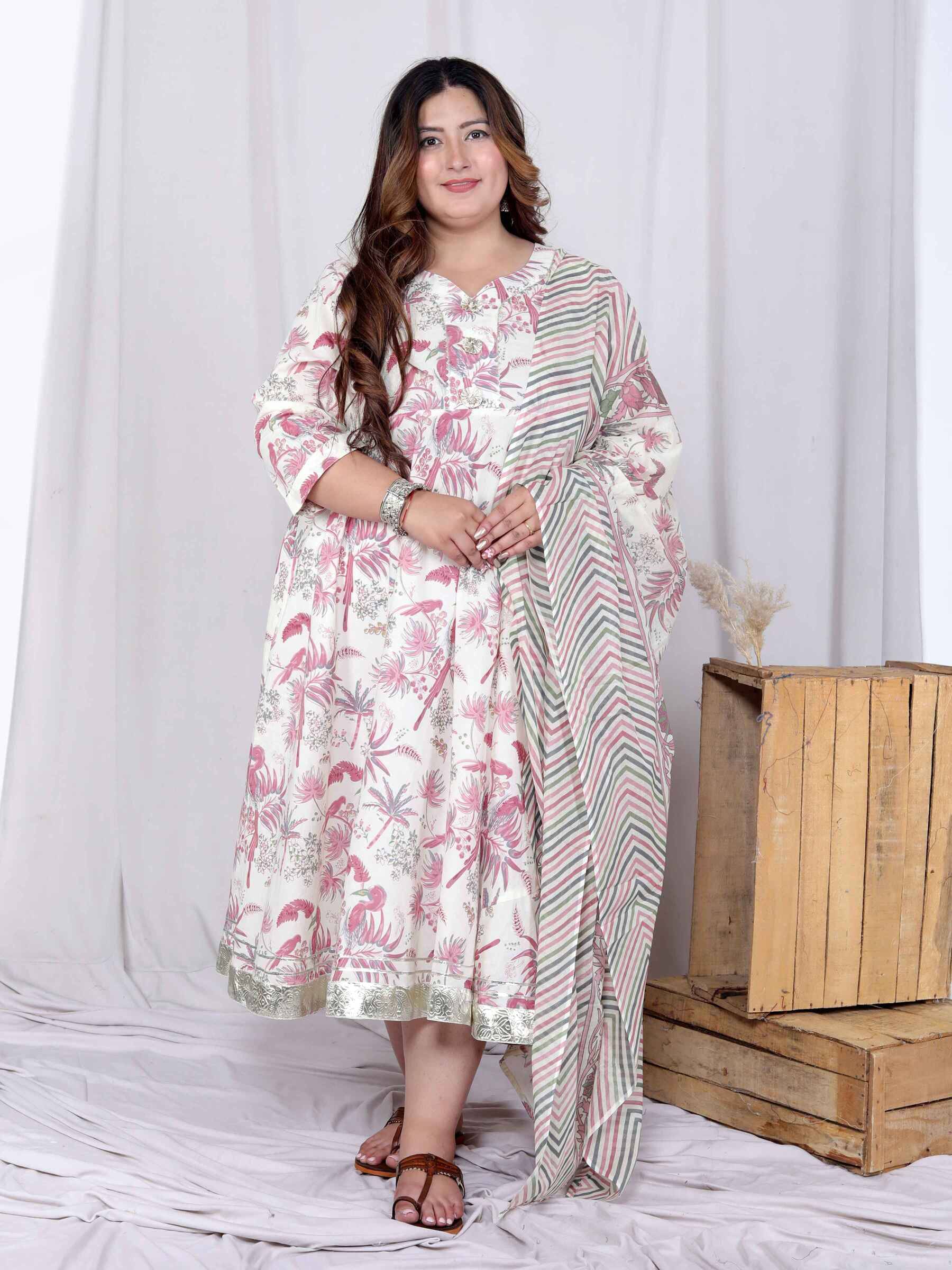     			miravan Women Cotton Printed Anarkali Kurti with Dupatta ( Pink )