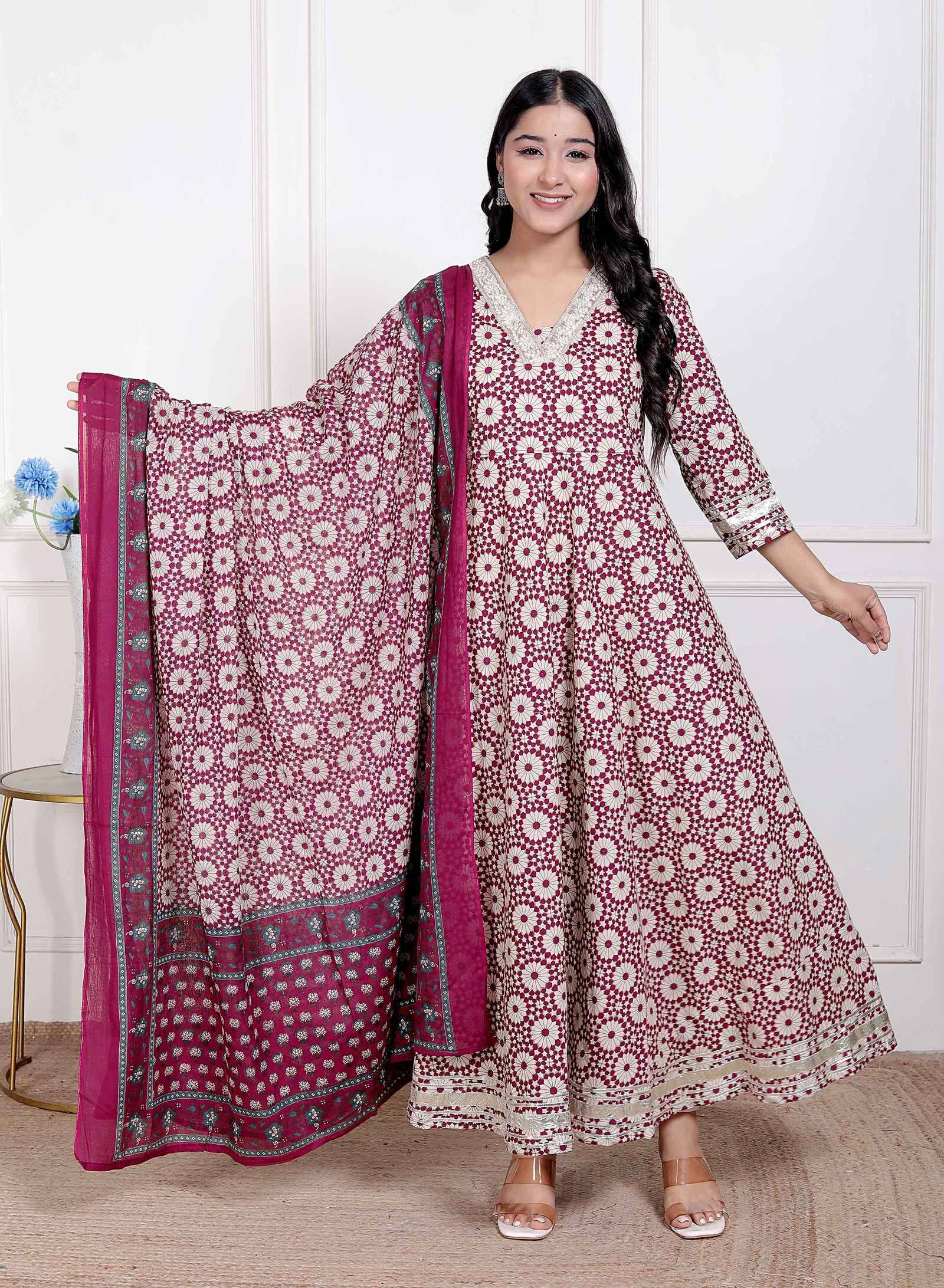     			miravan Women Cotton Printed Anarkali Kurti with Dupatta ( Multicoloured )