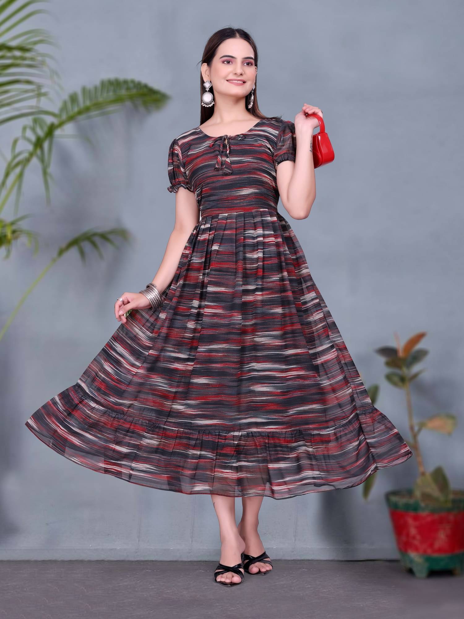     			A TO Z CART Women Georgette Printed Fit & Flare Dress ( Black )