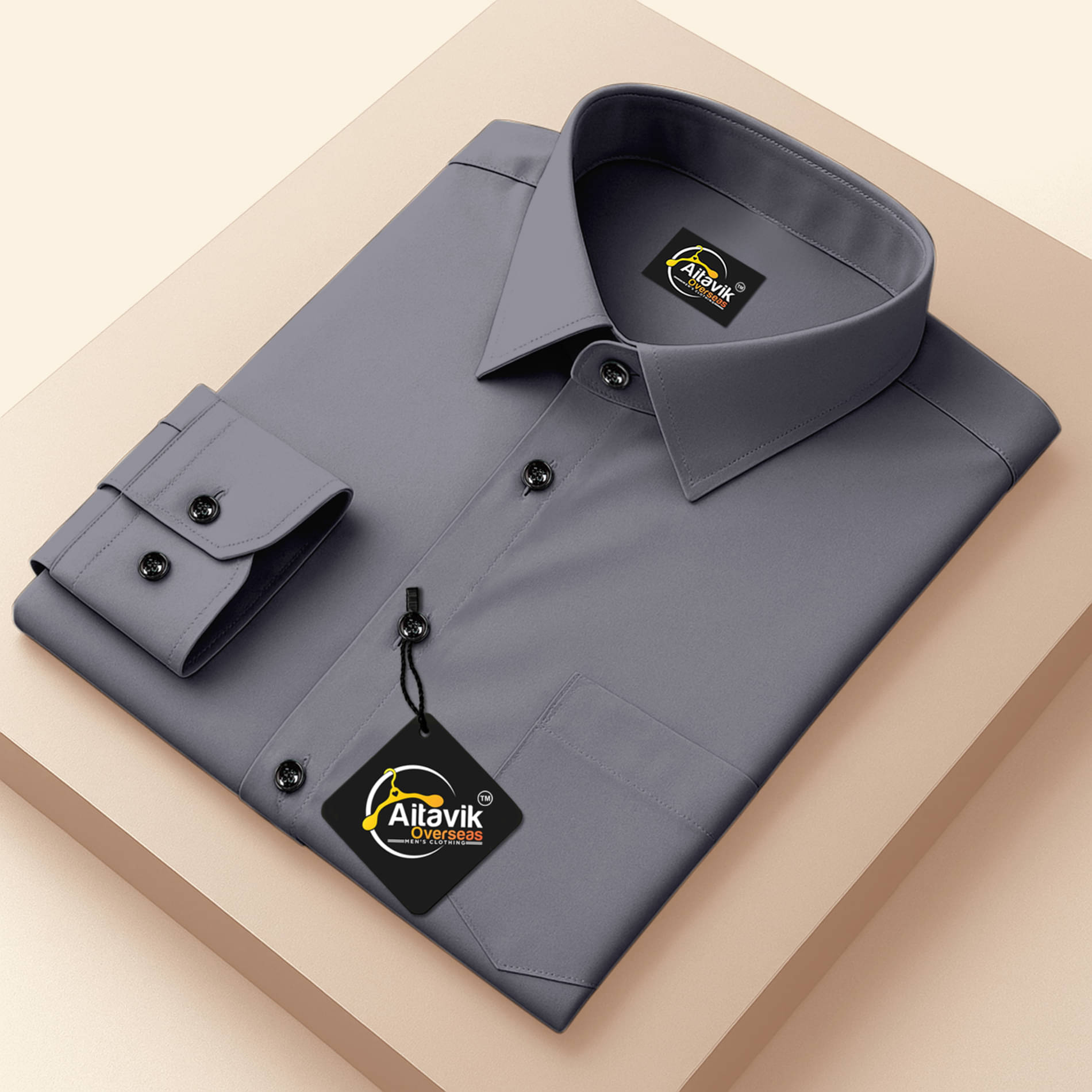     			AITAVIK OVERSEAS 100% Cotton Regular Fit Solids Full Sleeves Men's Casual Shirt - Grey ( Pack of 1 )