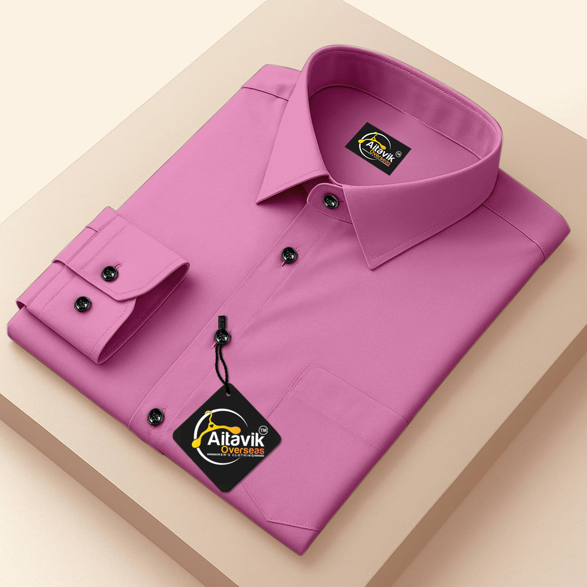     			AITAVIK OVERSEAS 100% Cotton Regular Fit Solids Full Sleeves Men's Casual Shirt - Pink ( Pack of 1 )