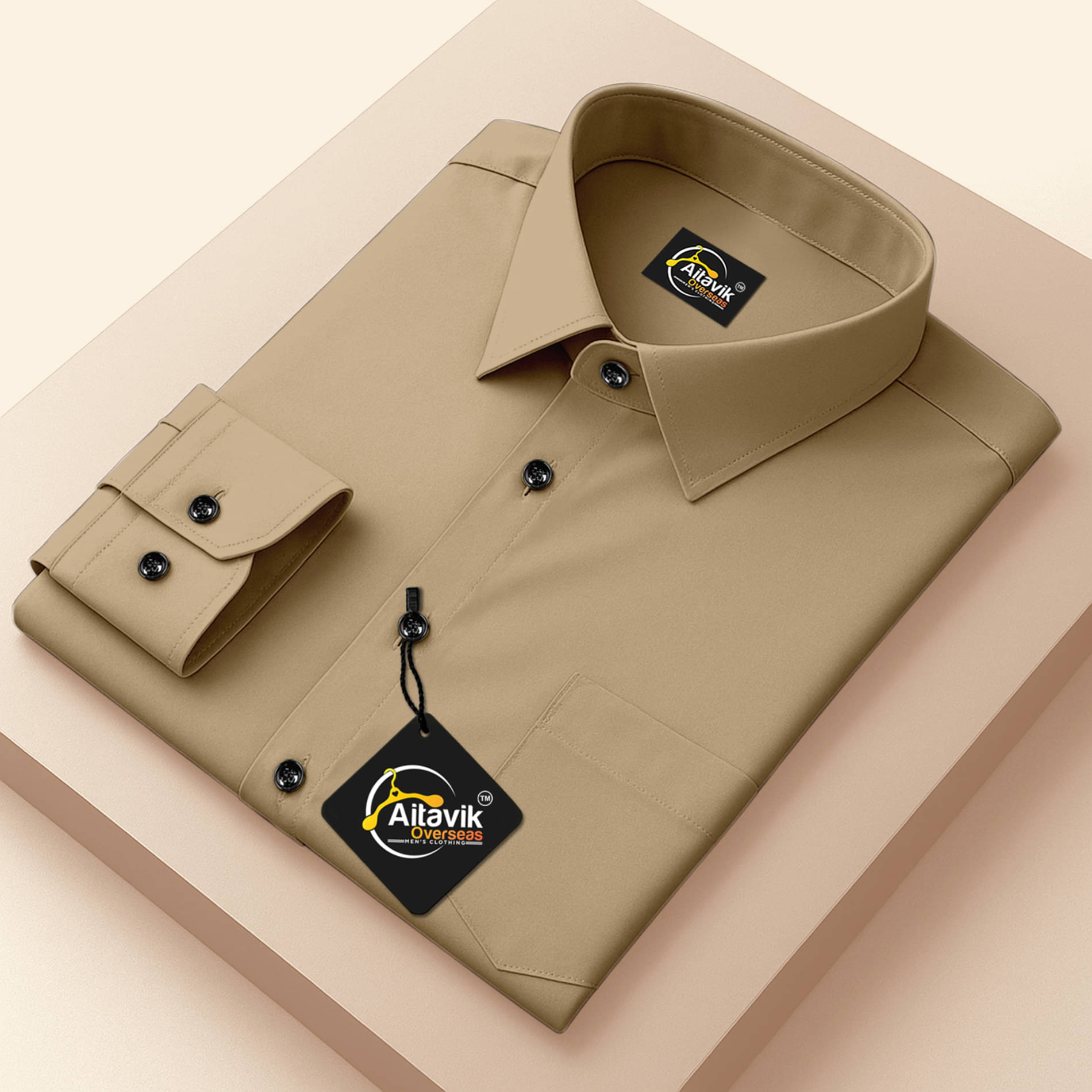     			AITAVIK OVERSEAS 100% Cotton Regular Fit Solids Full Sleeves Men's Casual Shirt - Beige ( Pack of 1 )