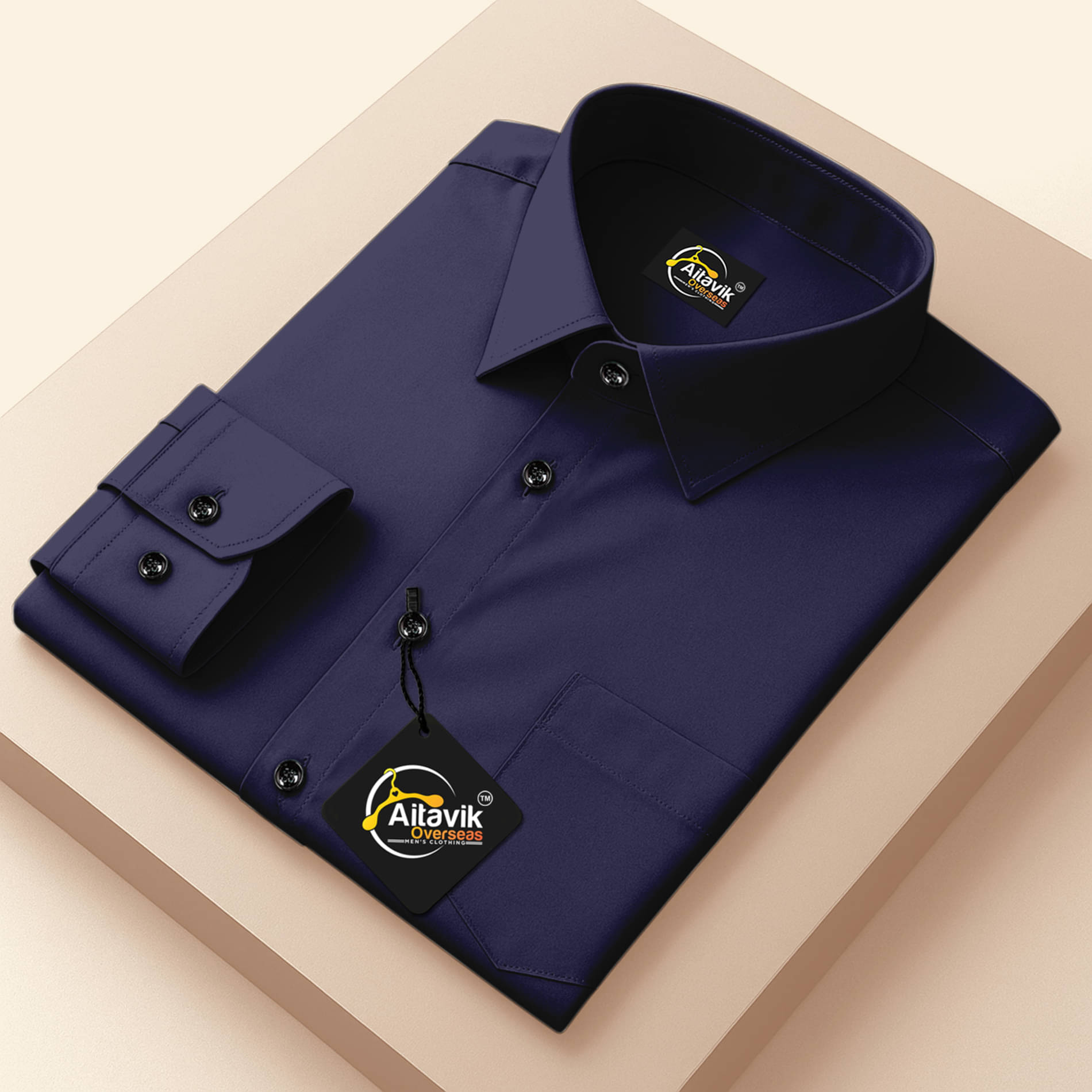     			AITAVIK OVERSEAS 100% Cotton Regular Fit Solids Full Sleeves Men's Casual Shirt - Navy Blue ( Pack of 1 )