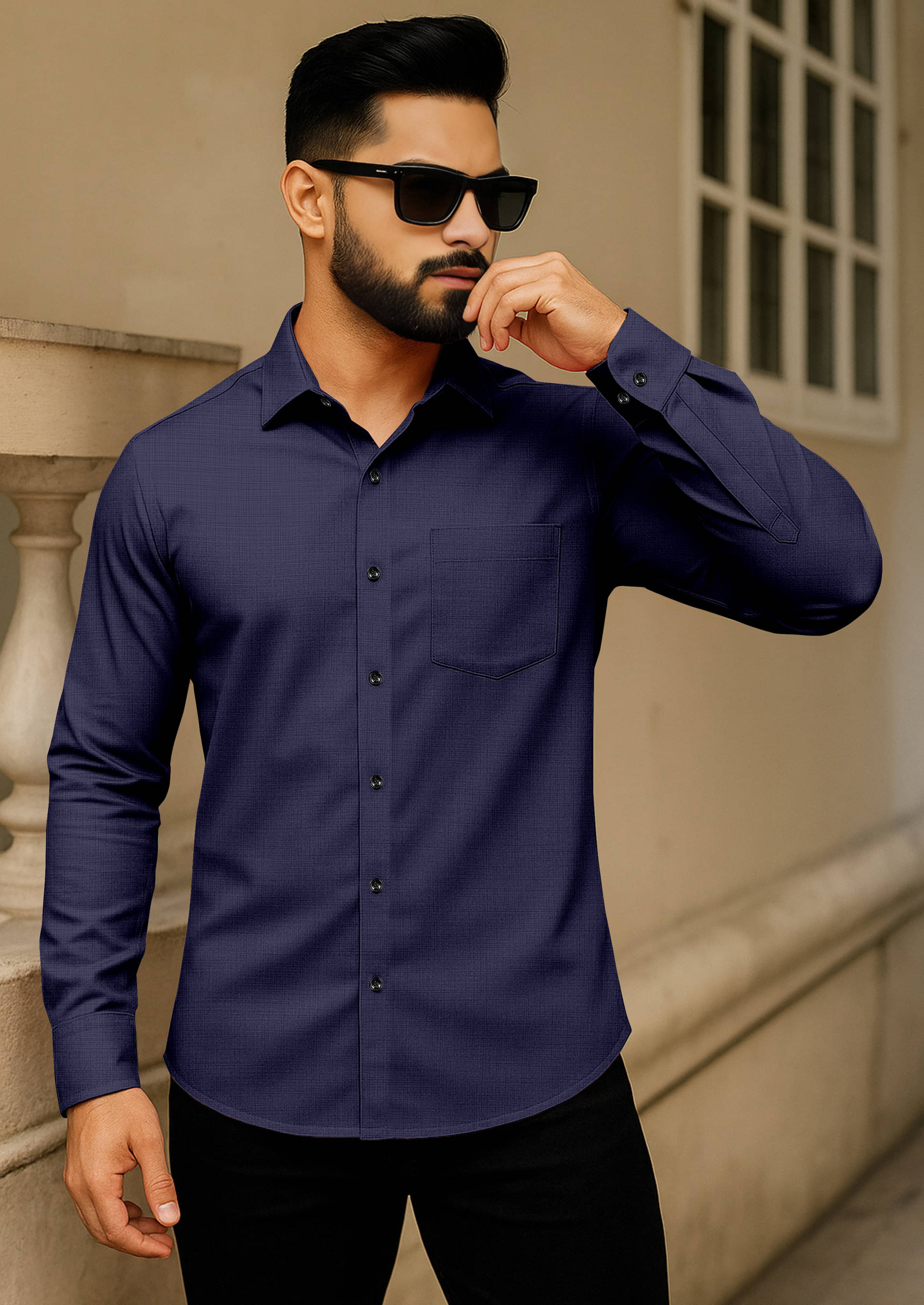 AITAVIK OVERSEAS Poly Cotton Regular Fit Solids Full Sleeves Men's Casual Shirt - Navy Blue ( Pack of 1 ) AITAVIK OVERSEAS Poly Cotton Regular Fit Solids Full Sleeves Men's Casual Shirt - Navy Blue ( Pack of 1 )