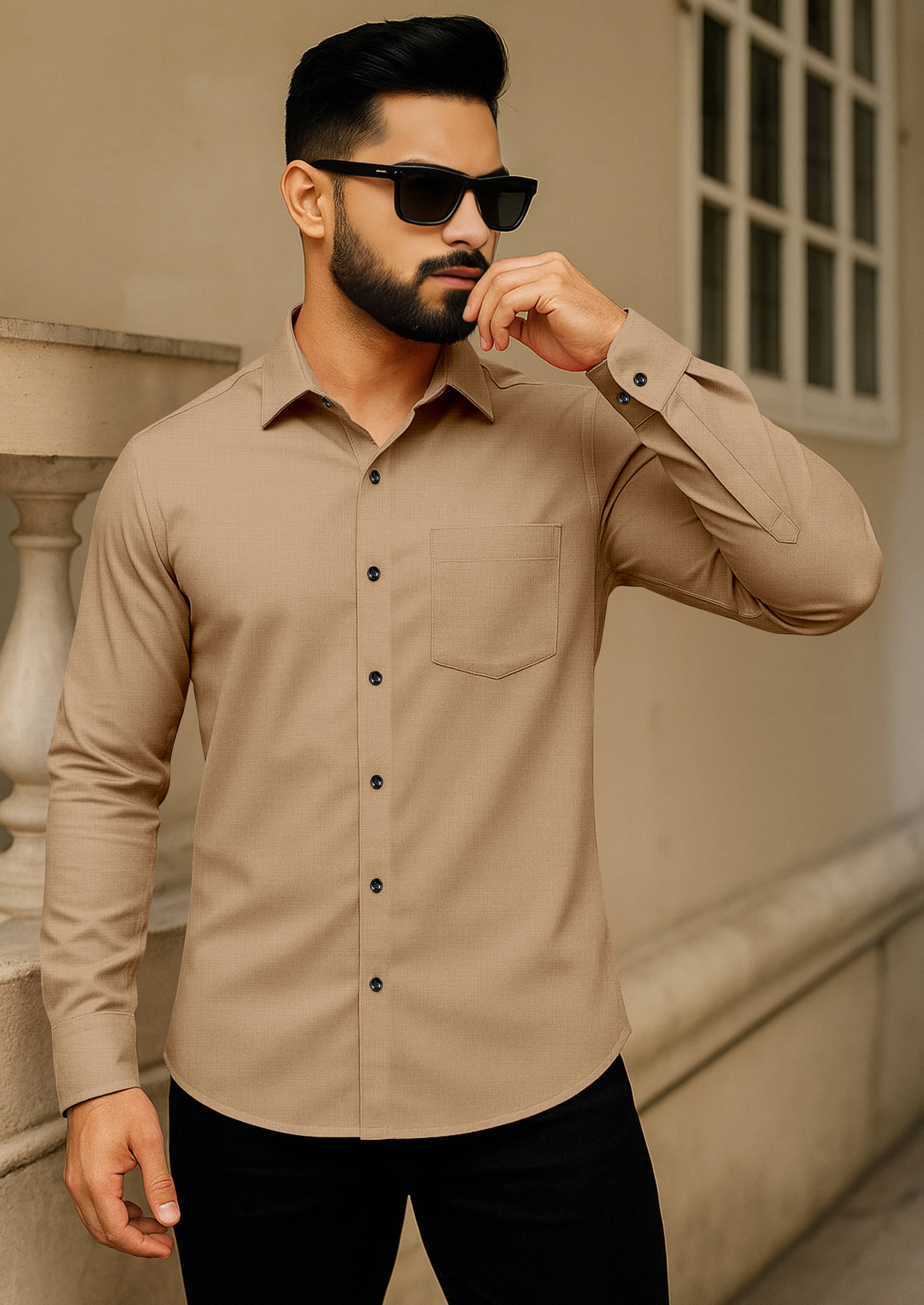     			AITAVIK OVERSEAS Poly Cotton Regular Fit Solids Full Sleeves Men's Casual Shirt - Beige ( Pack of 1 )