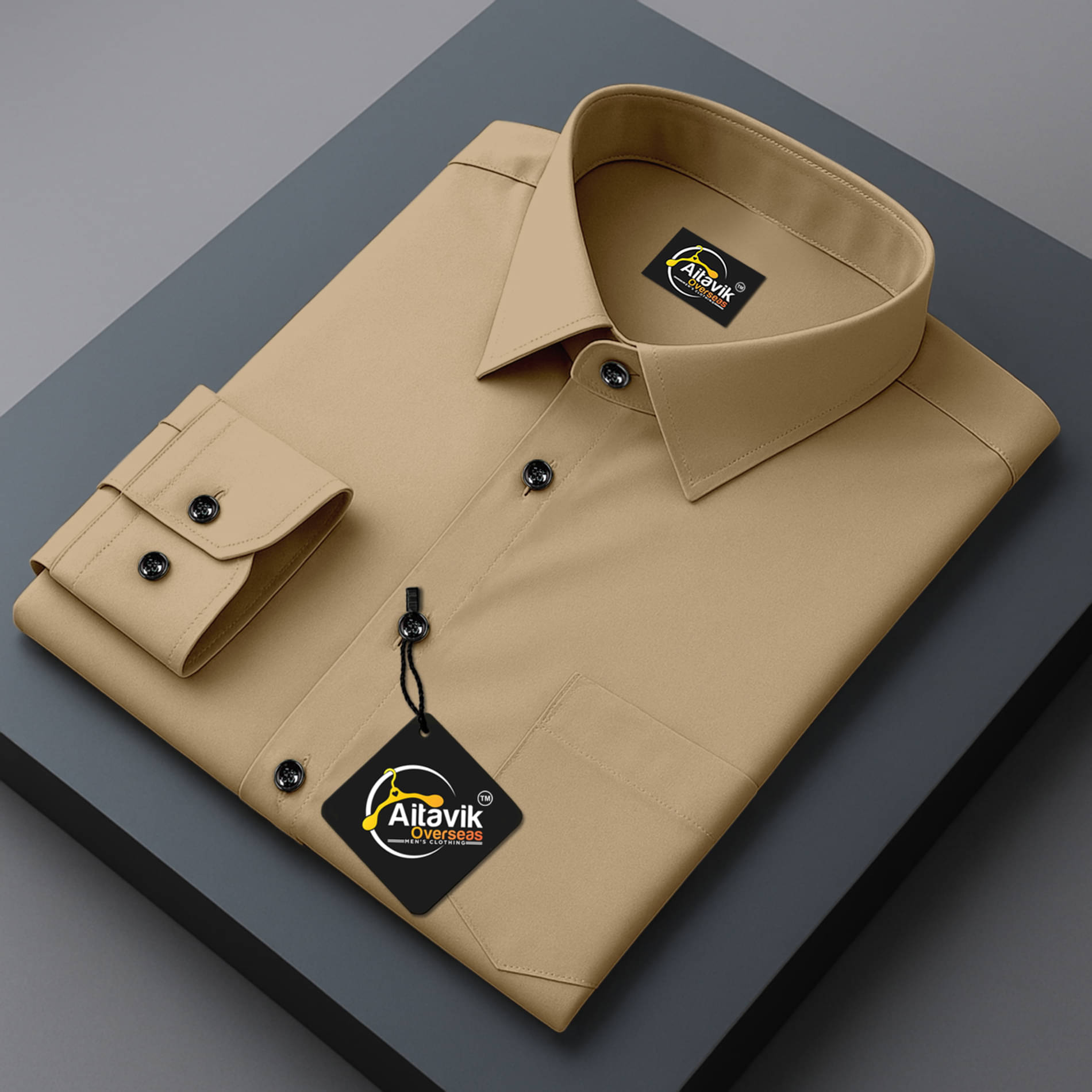     			AITAVIK OVERSEAS Poly Cotton Regular Fit Solids Full Sleeves Men's Casual Shirt - Beige ( Pack of 1 )