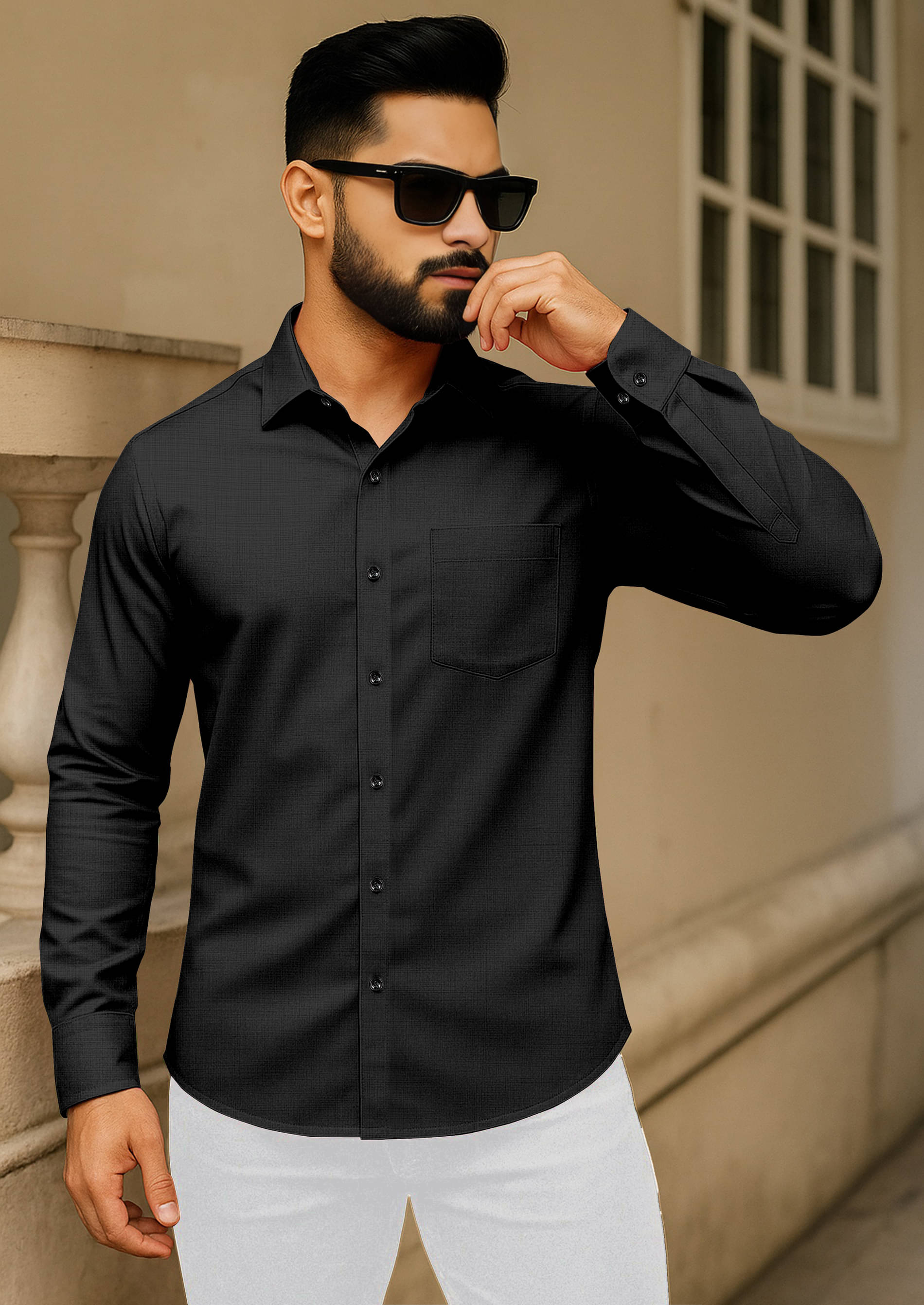 AITAVIK OVERSEAS Poly Cotton Regular Fit Solids Full Sleeves Men's Casual Shirt - Black ( Pack of 1 ) AITAVIK OVERSEAS Poly Cotton Regular Fit Solids Full Sleeves Men's Casual Shirt - Black ( Pack of 1 )