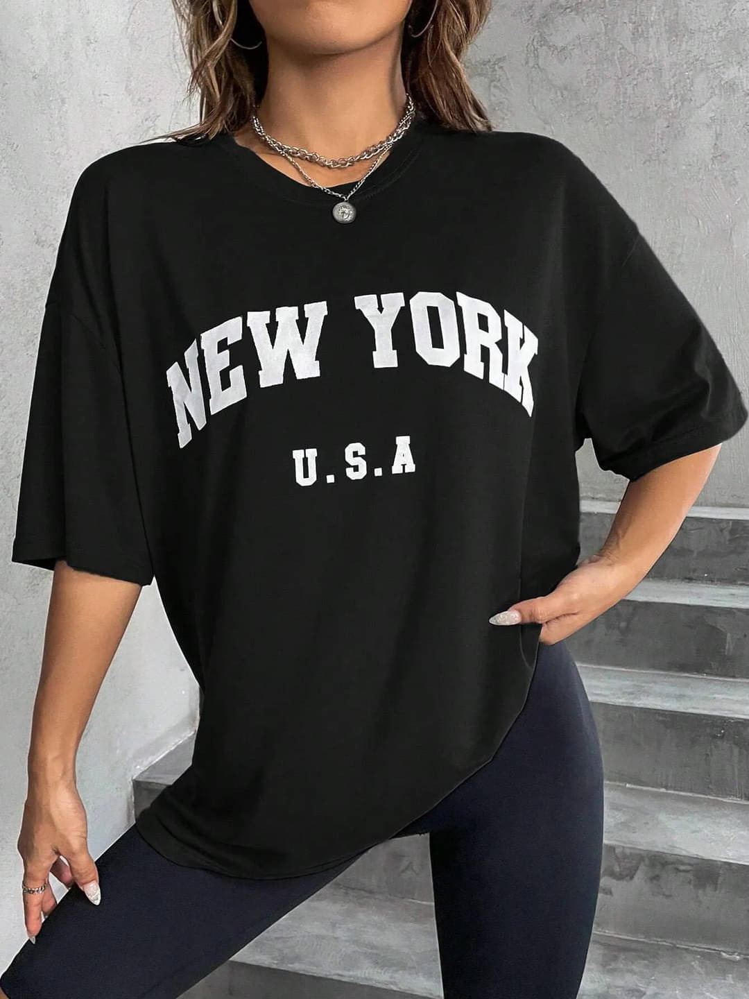 AKIR ADVISORY INDIA LLP Women Cotton Blend Printed Oversized Fit Round Neck T-Shirt ( Black ) AKIR ADVISORY INDIA LLP Women Cotton Blend Printed Oversized Fit Round Neck T-Shirt ( Black )