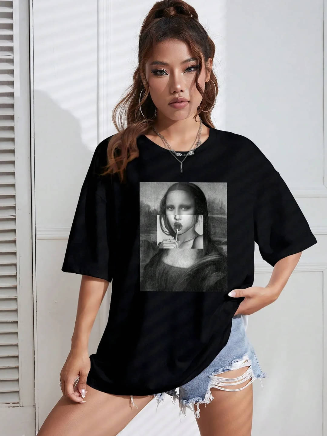 AKIR ADVISORY INDIA LLP Women Cotton Blend Printed Oversized Fit Round Neck T-Shirt ( Black ) AKIR ADVISORY INDIA LLP Women Cotton Blend Printed Oversized Fit Round Neck T-Shirt ( Black )