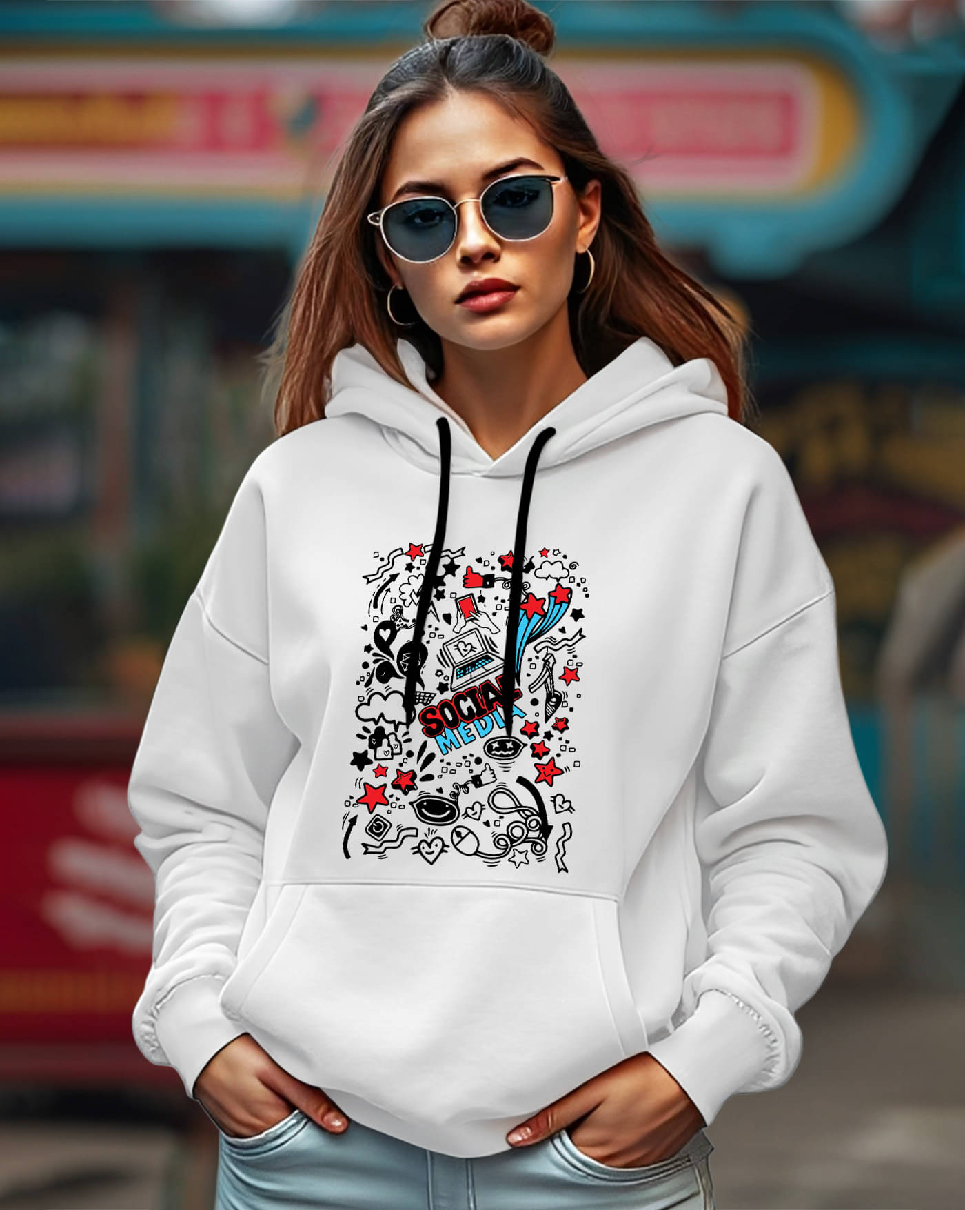    			AOOSH Women Fleece Hooded Sweatshirt For Light Winters ( White )