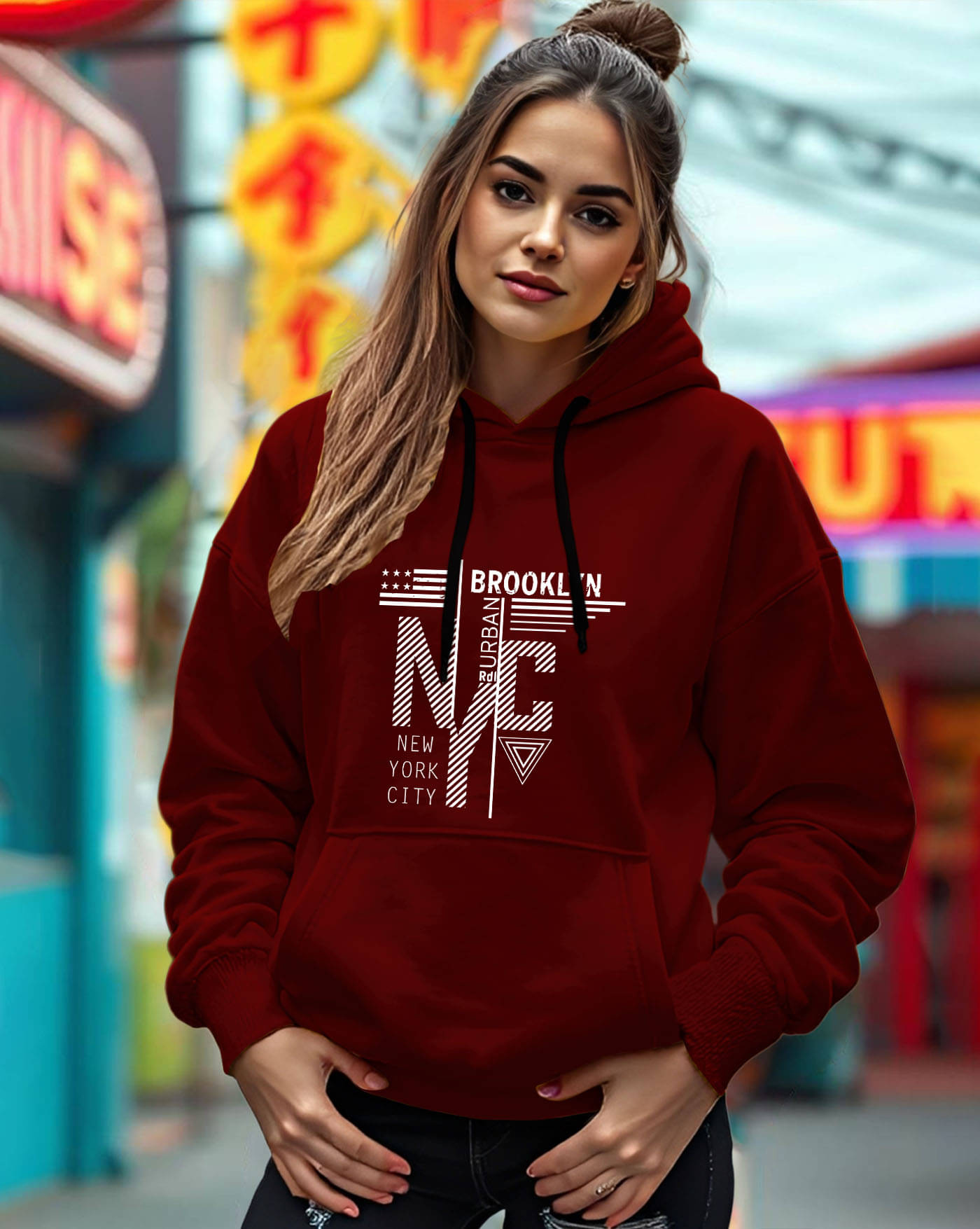 AOOSH Women Fleece Hooded Sweatshirt For Light Winters ( Maroon )     			AOOSH Women Fleece Hooded Sweatshirt For Light Winters ( Maroon )