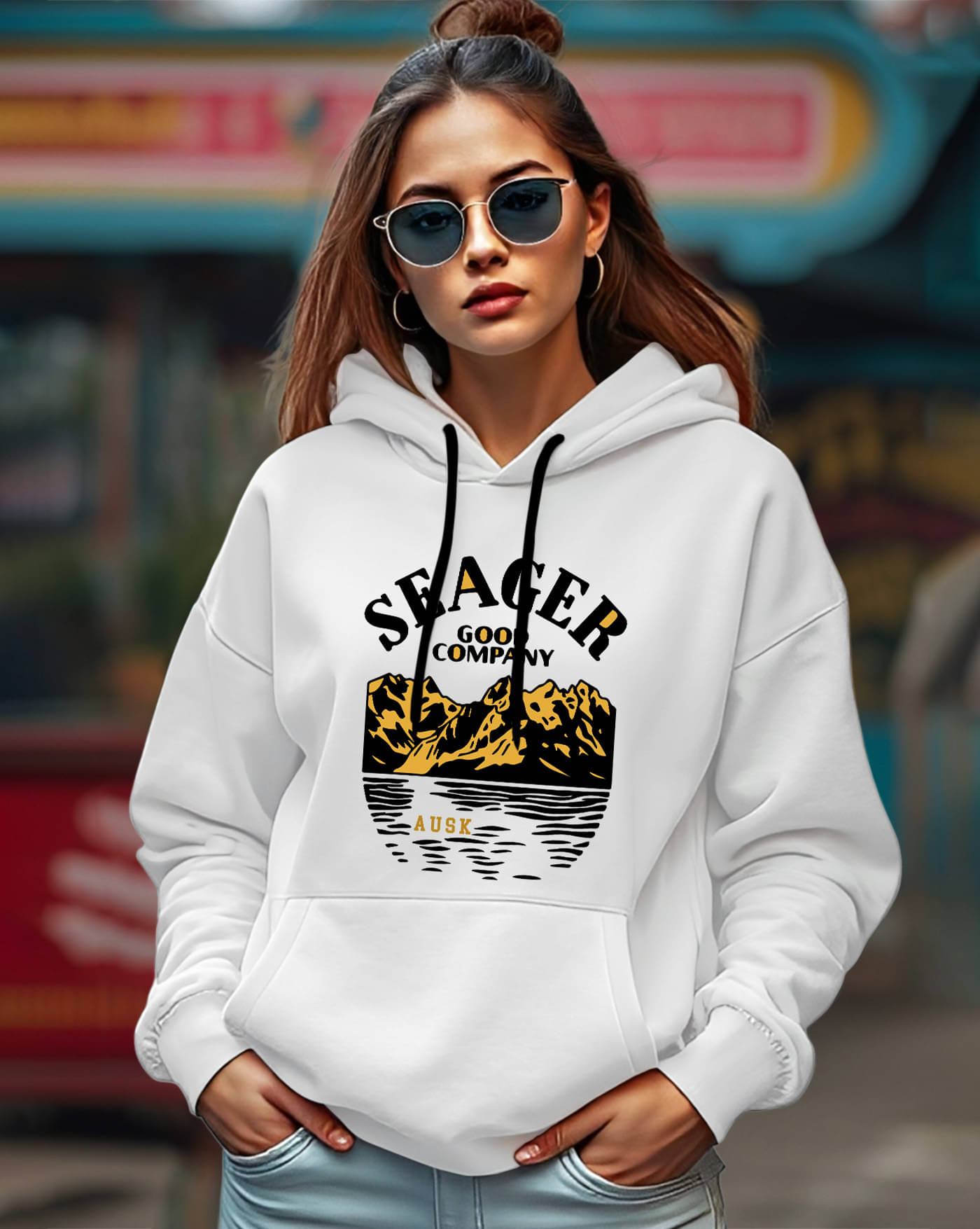     			AOOSH Women Fleece Hooded Sweatshirt For Light Winters ( White )