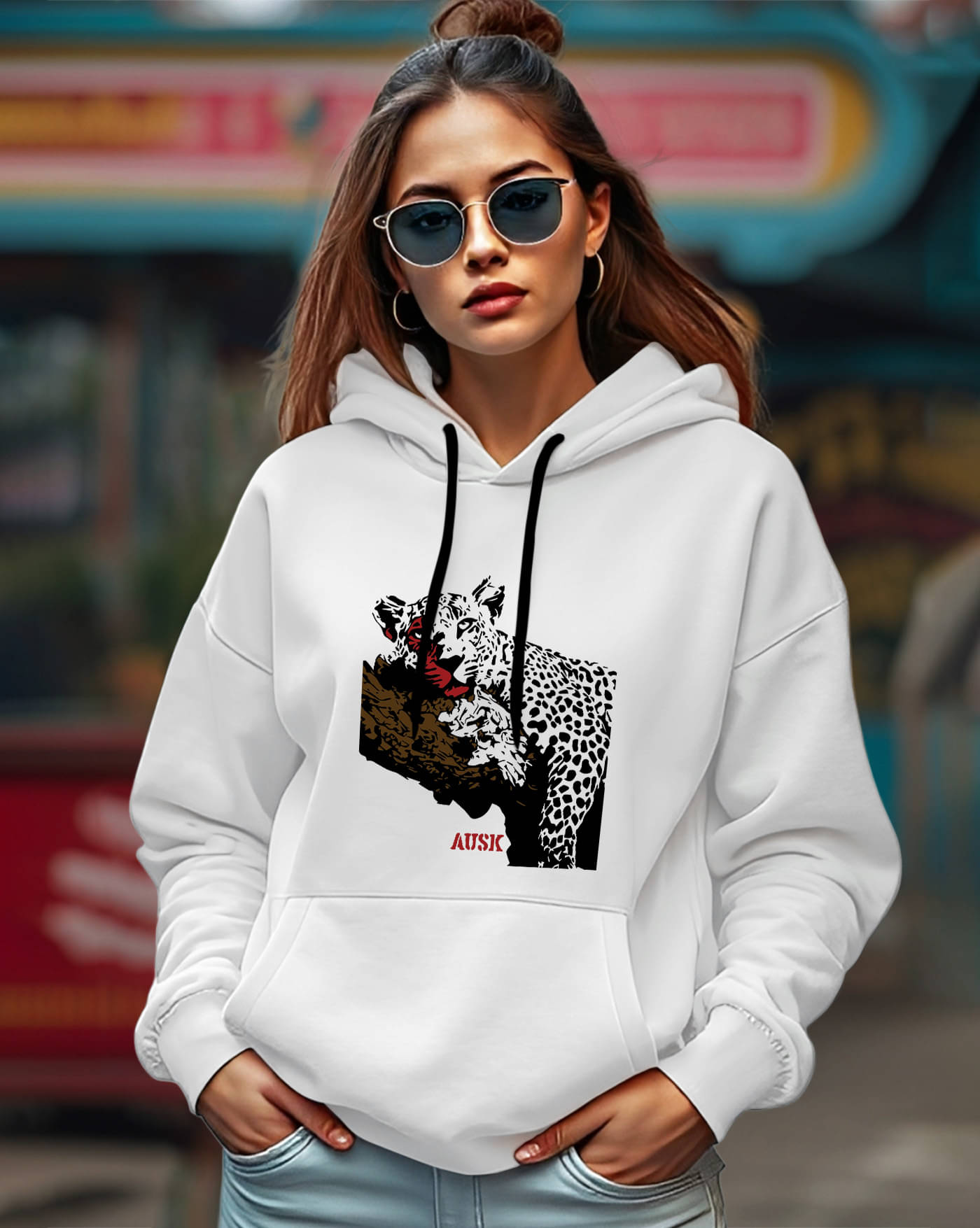     			AOOSH Women Fleece Hooded Sweatshirt For Light Winters ( White )