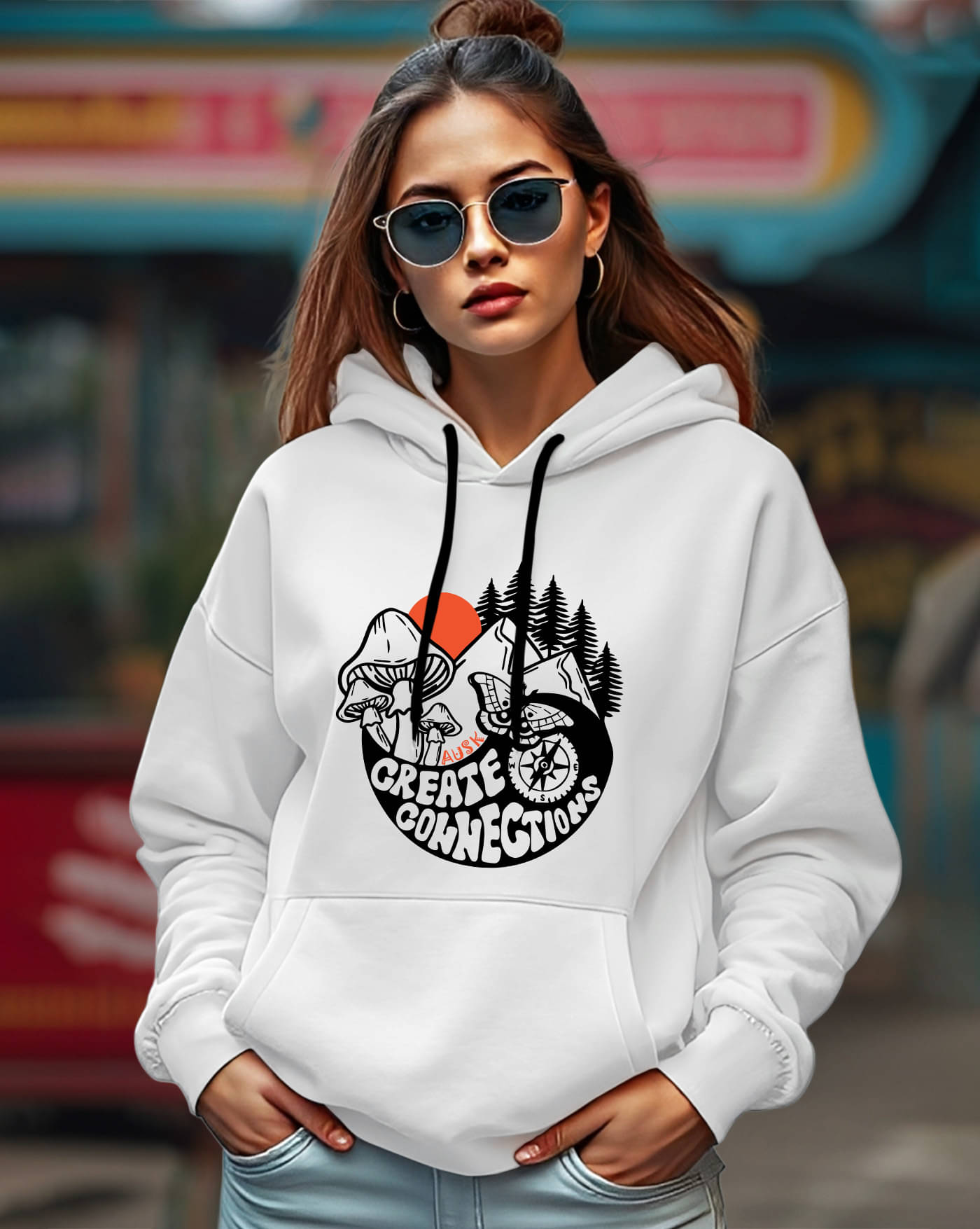     			AOOSH Women Fleece Hooded Sweatshirt For Light Winters ( White )