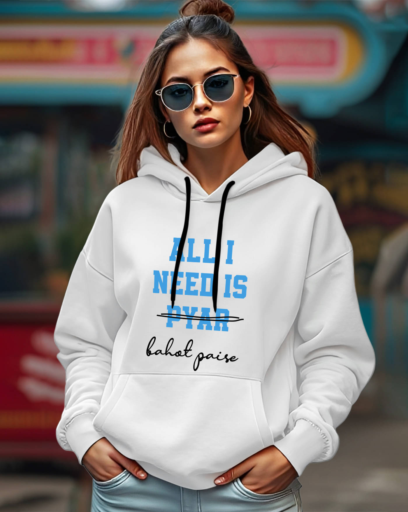    			AOOSH Women Fleece Hooded Sweatshirt For Light Winters ( White )