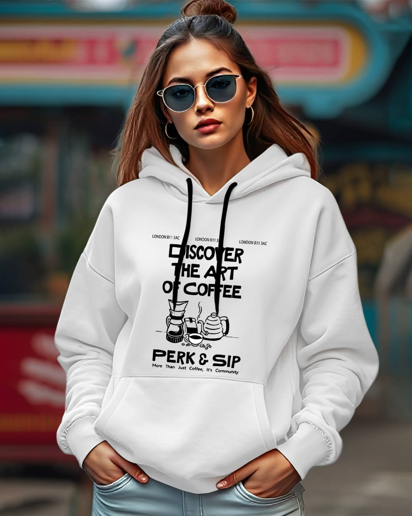     			AOOSH Women Fleece Hooded Sweatshirt For Light Winters ( White )