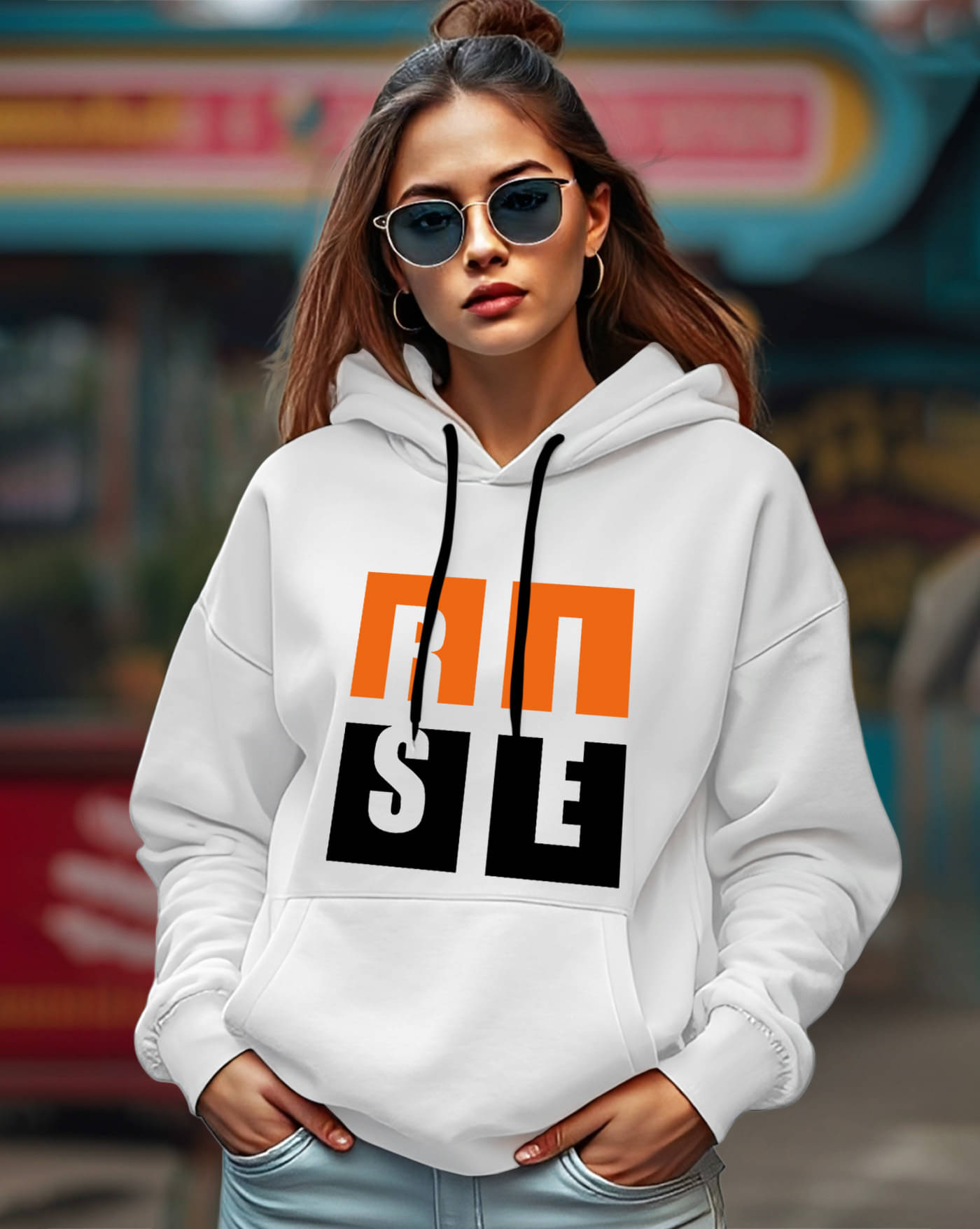     			AOOSH Women Fleece Hooded Sweatshirt For Light Winters ( White )