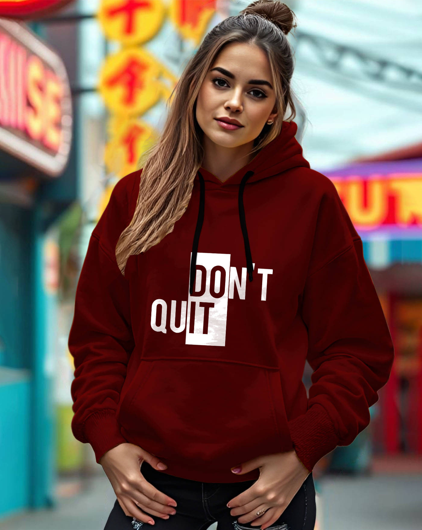     			AOOSH Women Fleece Hooded Sweatshirt For Light Winters ( Maroon )