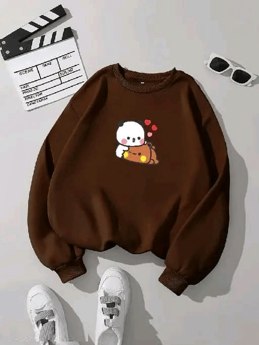     			APEXY Pack of 1 Girls Fleece Sweatshirt ( Brown )