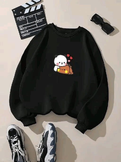     			APEXY Pack of 1 Girls Fleece Sweatshirt ( Black )