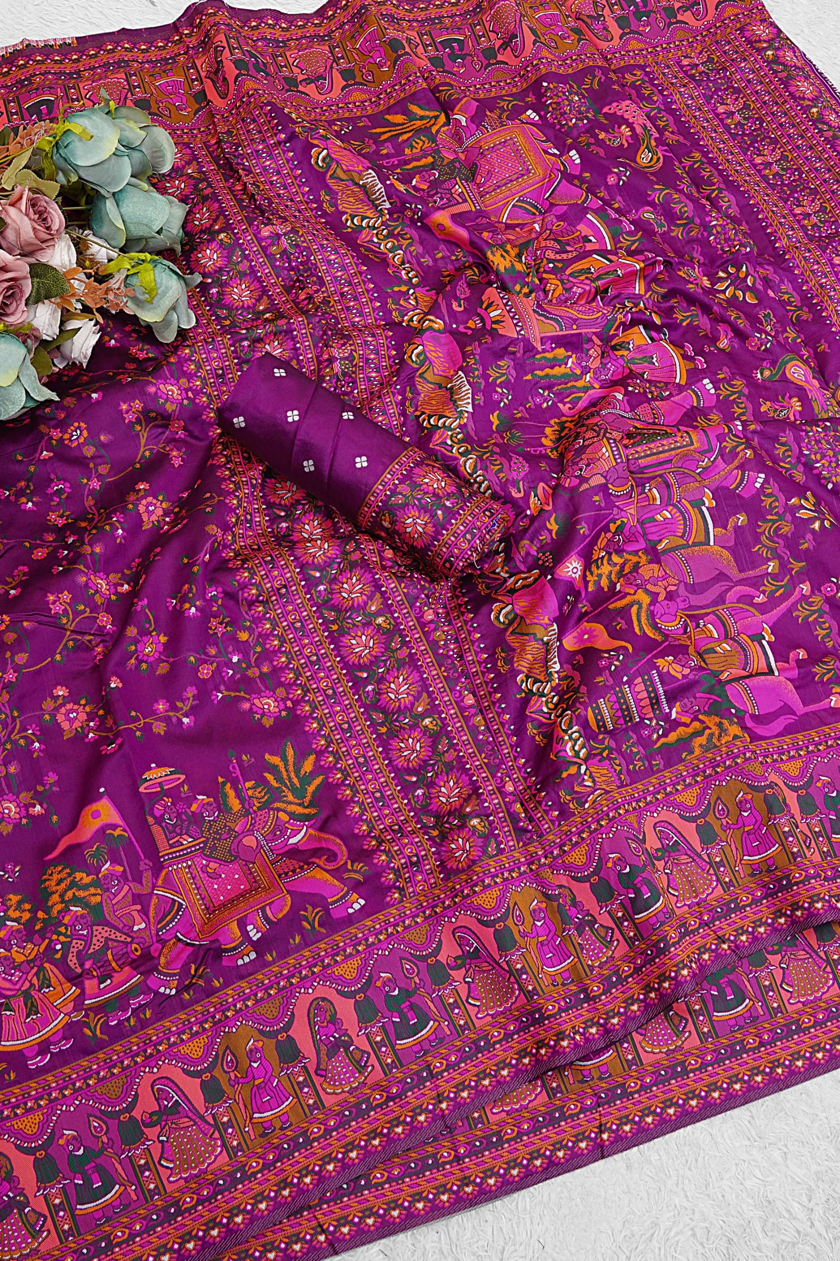 AURA SILK Jacquard Woven Design Pashmina Saree With Unstitched Blouse Piece ( Pink )     			AURA SILK Jacquard Woven Design Pashmina Saree With Unstitched Blouse Piece ( Pink )