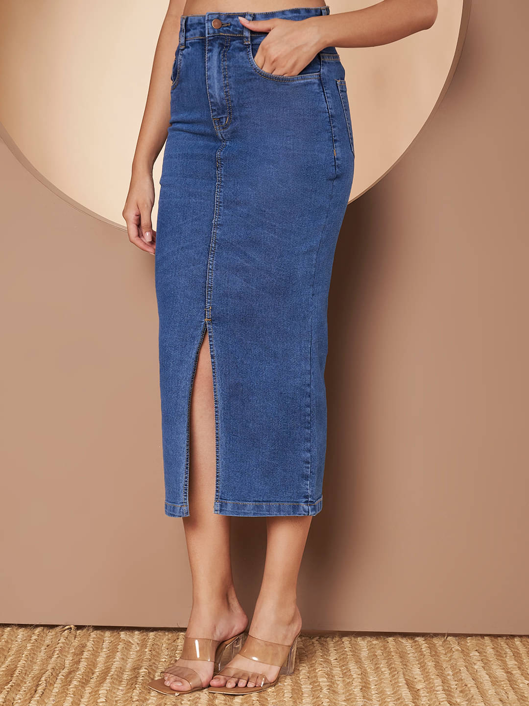     			AngelFab Light Blue Denim Women's Straight Skirts ( Pack of 1 )