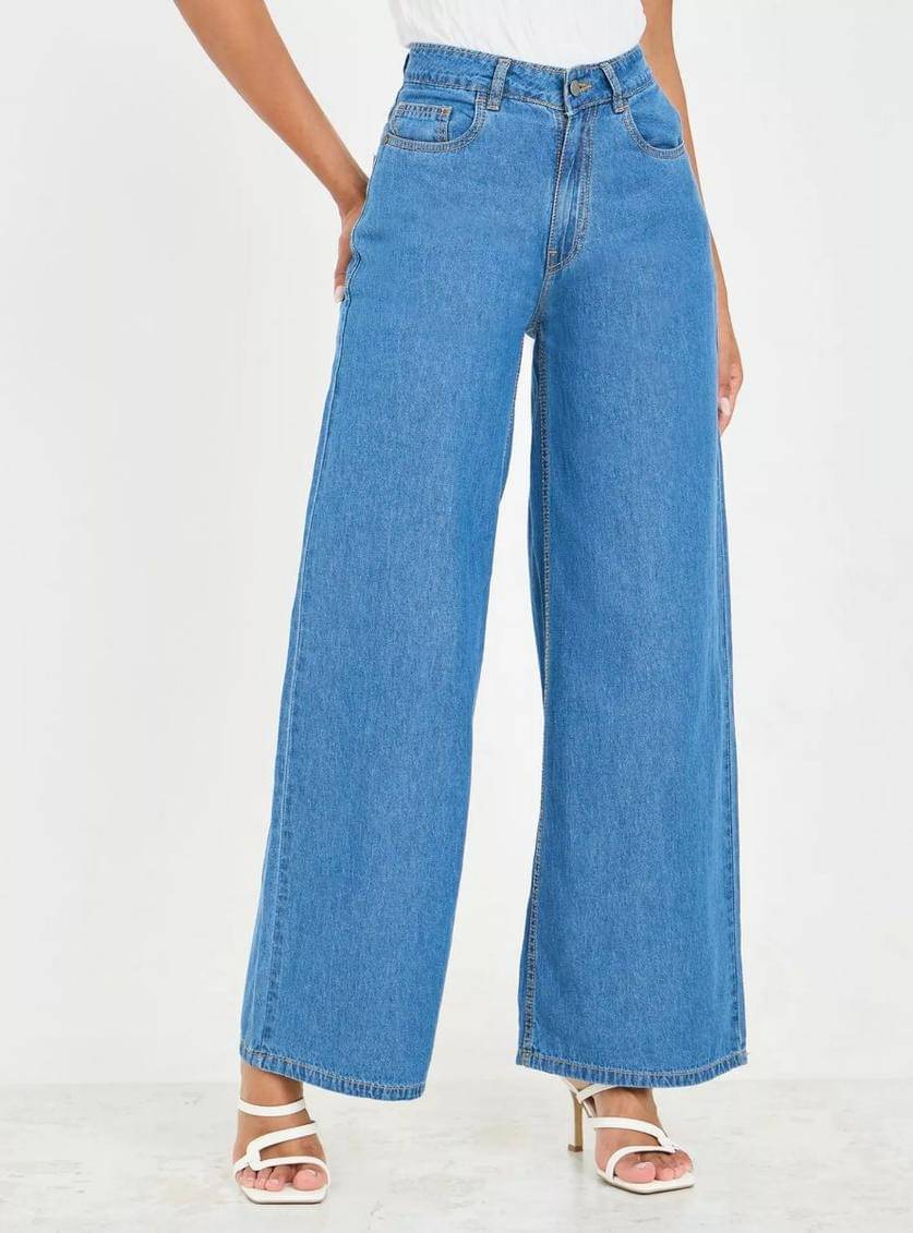     			AngelFab Women's Wide Leg High-Rise Jeans ( Light Blue )