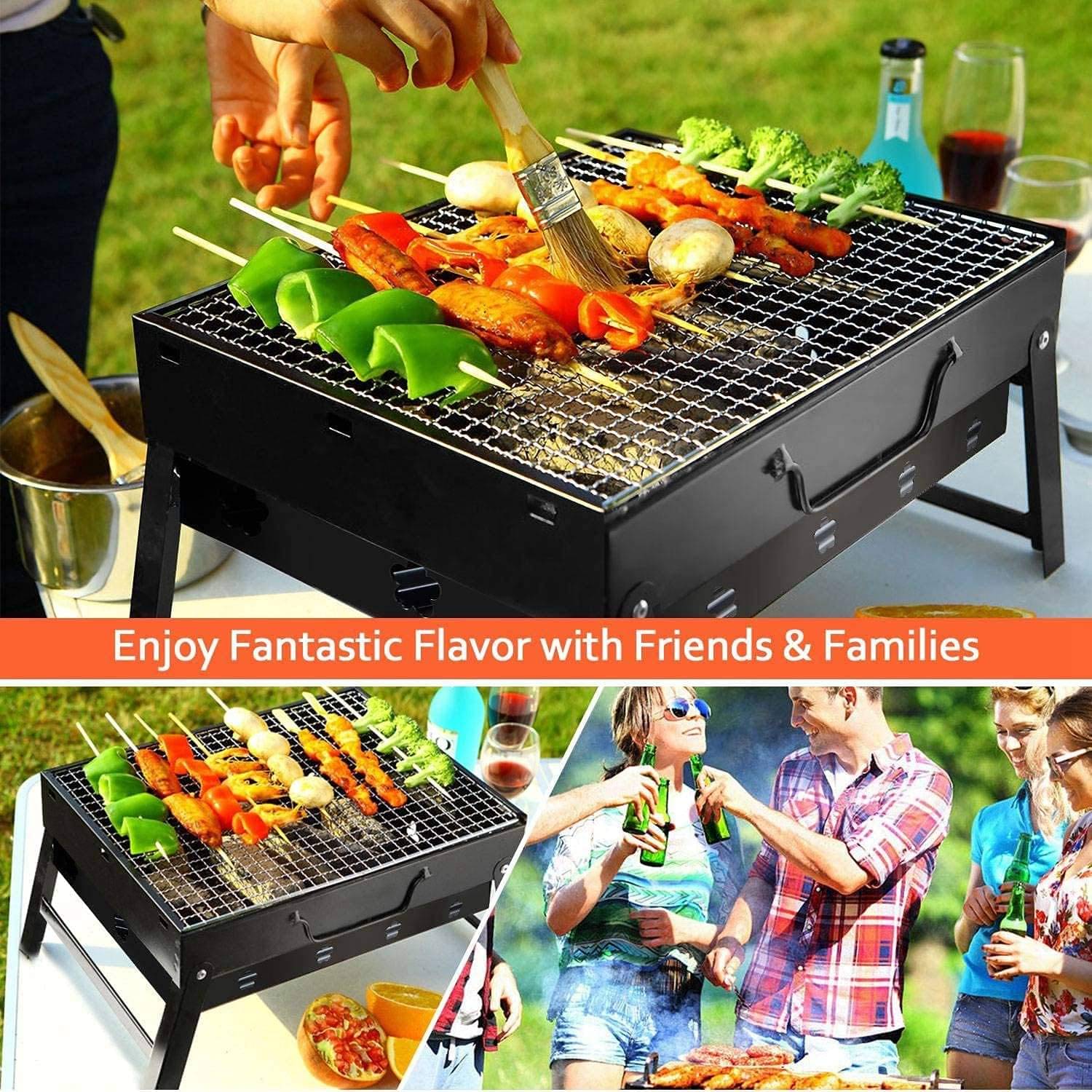     			Barbeque Charcoal BBQ Grill Oven Toaster Charcoal BBQ Grill Oven Home Barbecue Grill Carbon Steel Indoor and Outdoor Garden Traveling Cooking use Folding Portable Outdoor Barbeque Charcoal BBQ Grill Oven Black Carbon Steel, Black
