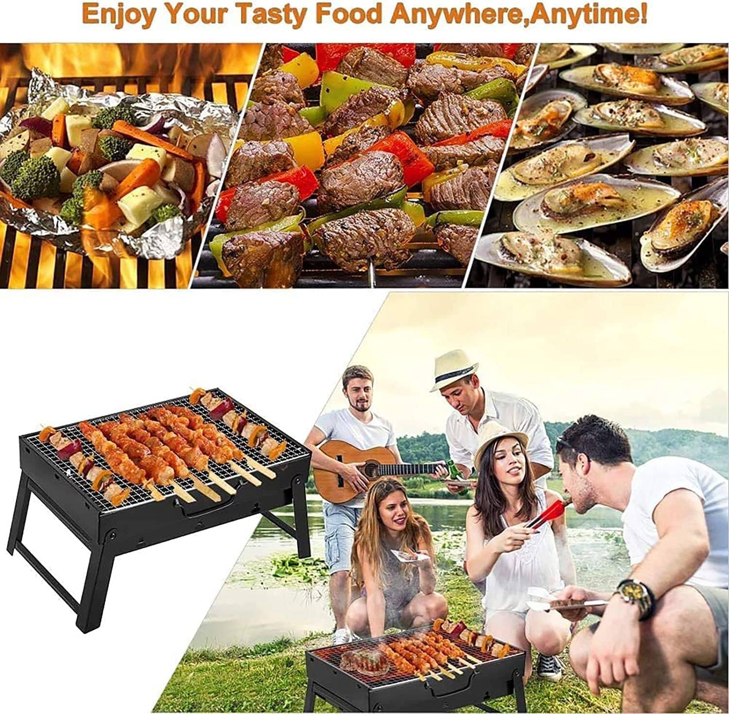     			Barbeque Charcoal BBQ Grill Oven Toaster Charcoal BBQ Grill Oven Home Barbecue Grill Carbon Steel Indoor and Outdoor Garden Traveling Cooking use Folding Portable Outdoor Barbeque Charcoal BBQ Grill Oven Black Carbon Steel, Black