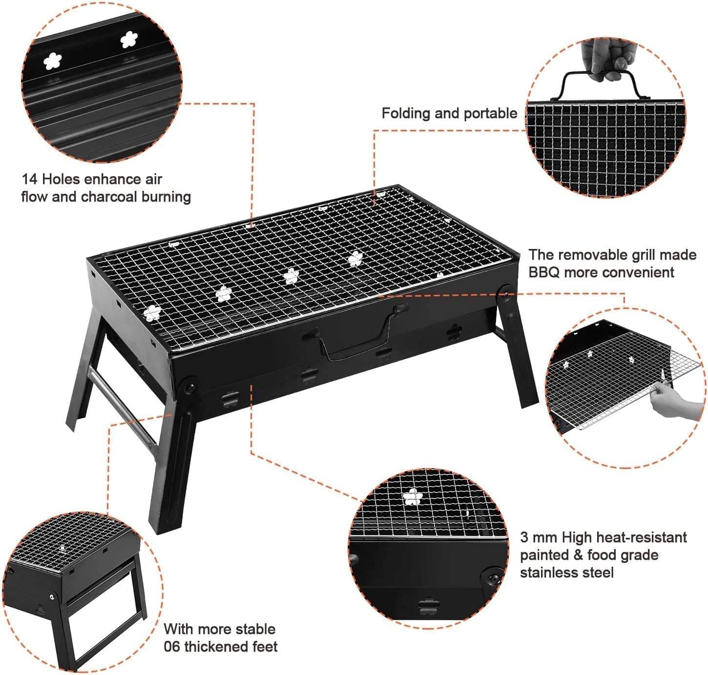     			Barbeque Charcoal BBQ Grill Oven Toaster Charcoal BBQ Grill Oven Home Barbecue Grill Carbon Steel Indoor and Outdoor Garden Traveling Cooking use Folding Portable Outdoor Barbeque Charcoal BBQ Grill Oven Black Carbon Steel, Black