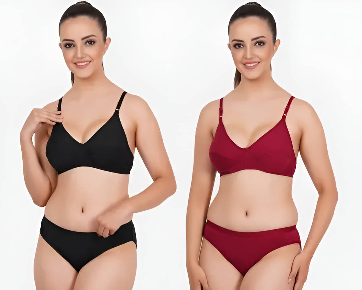 Bebron Cotton Blend Non Padded Bra & Panty Set ( Multicolor4 , Pack of 2 )     			Bebron Cotton Blend Non Padded Bra & Panty Set ( Multicolor4 , Pack of 2 )