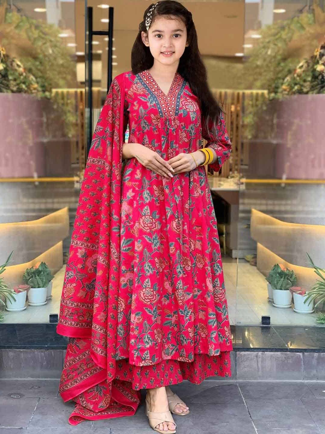 Bholukart Girls Cotton Blend Kurti with Salwar ( Pack of 1 , Pink )