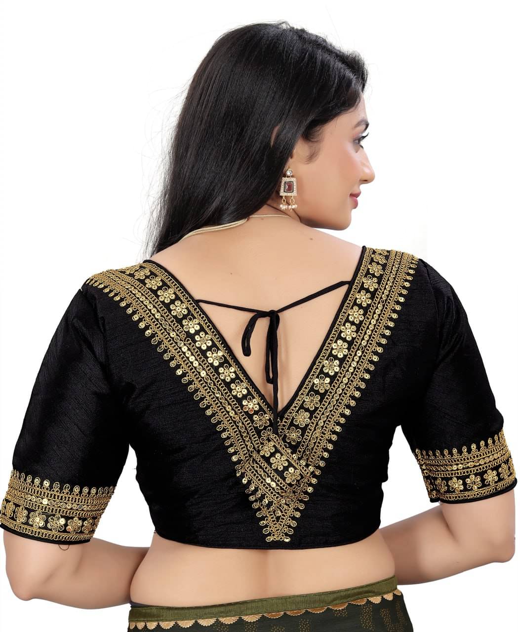     			Bigbest Feb Art Silk Readymade with Pad V-Neck Women's Blouse ( Black )