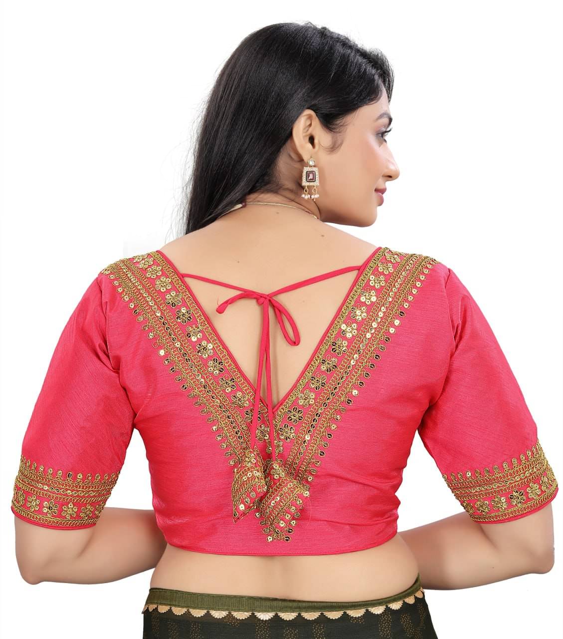     			Bigbest Feb Art Silk Readymade with Pad V-Neck Women's Blouse ( Pink )