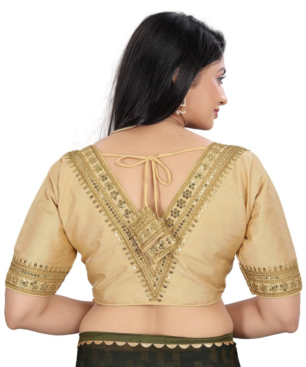     			Bigbest Feb Art Silk Readymade with Pad V-Neck Women's Blouse ( Gold )