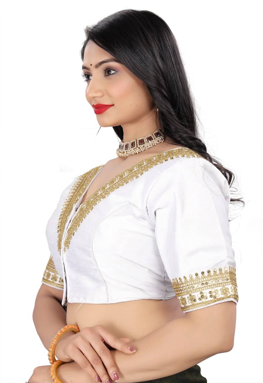     			Bigbest Feb Art Silk Readymade with Pad V-Neck Women's Blouse ( White )