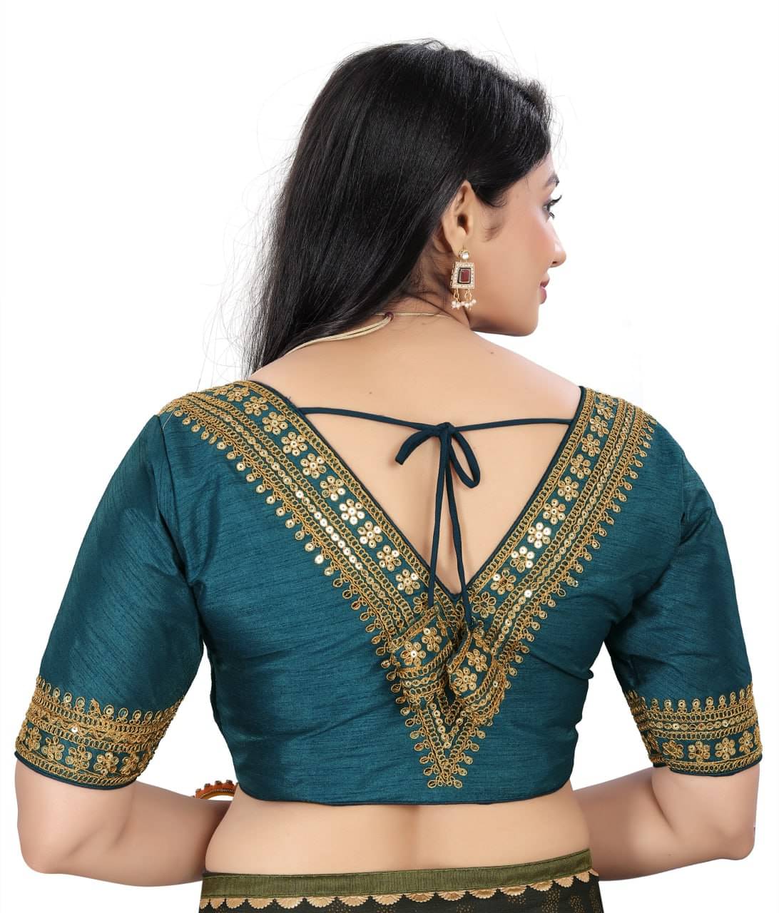 Bigbest Feb Art Silk Readymade with Pad V-Neck Women's Blouse ( Teal ) Bigbest Feb Art Silk Readymade with Pad V-Neck Women's Blouse ( Teal )