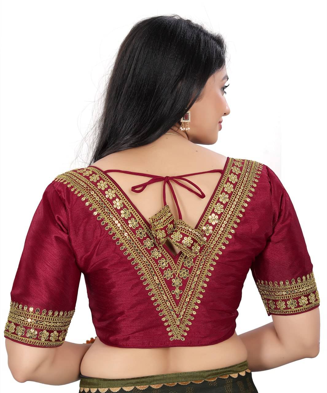     			Bigbest Feb Art Silk Readymade with Pad V-Neck Women's Blouse ( Maroon )
