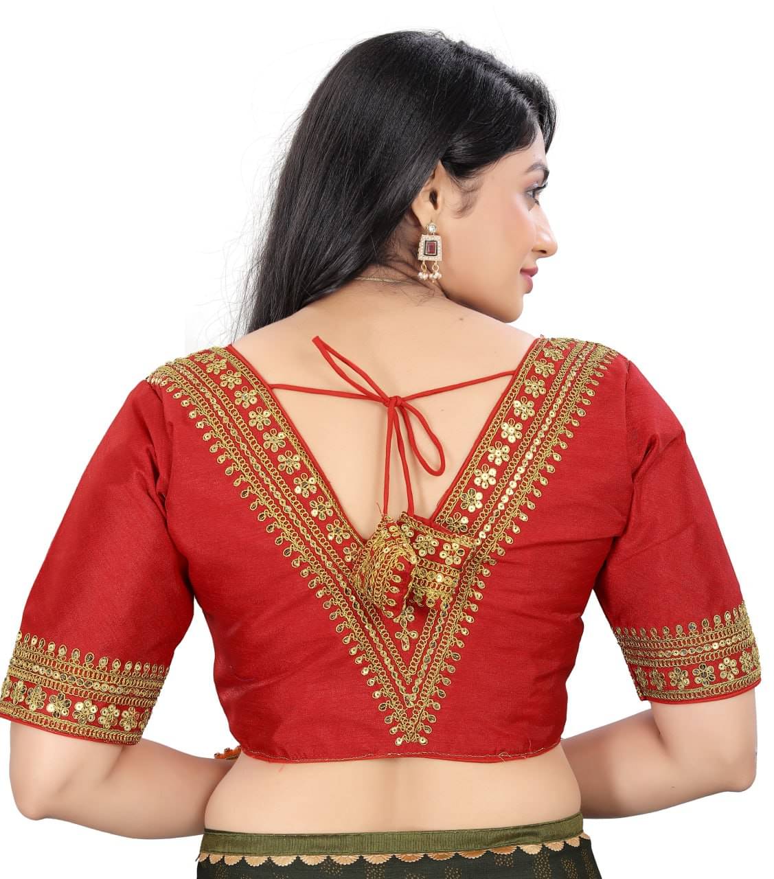     			Bigbest Feb Art Silk Readymade with Pad V-Neck Women's Blouse ( Red )