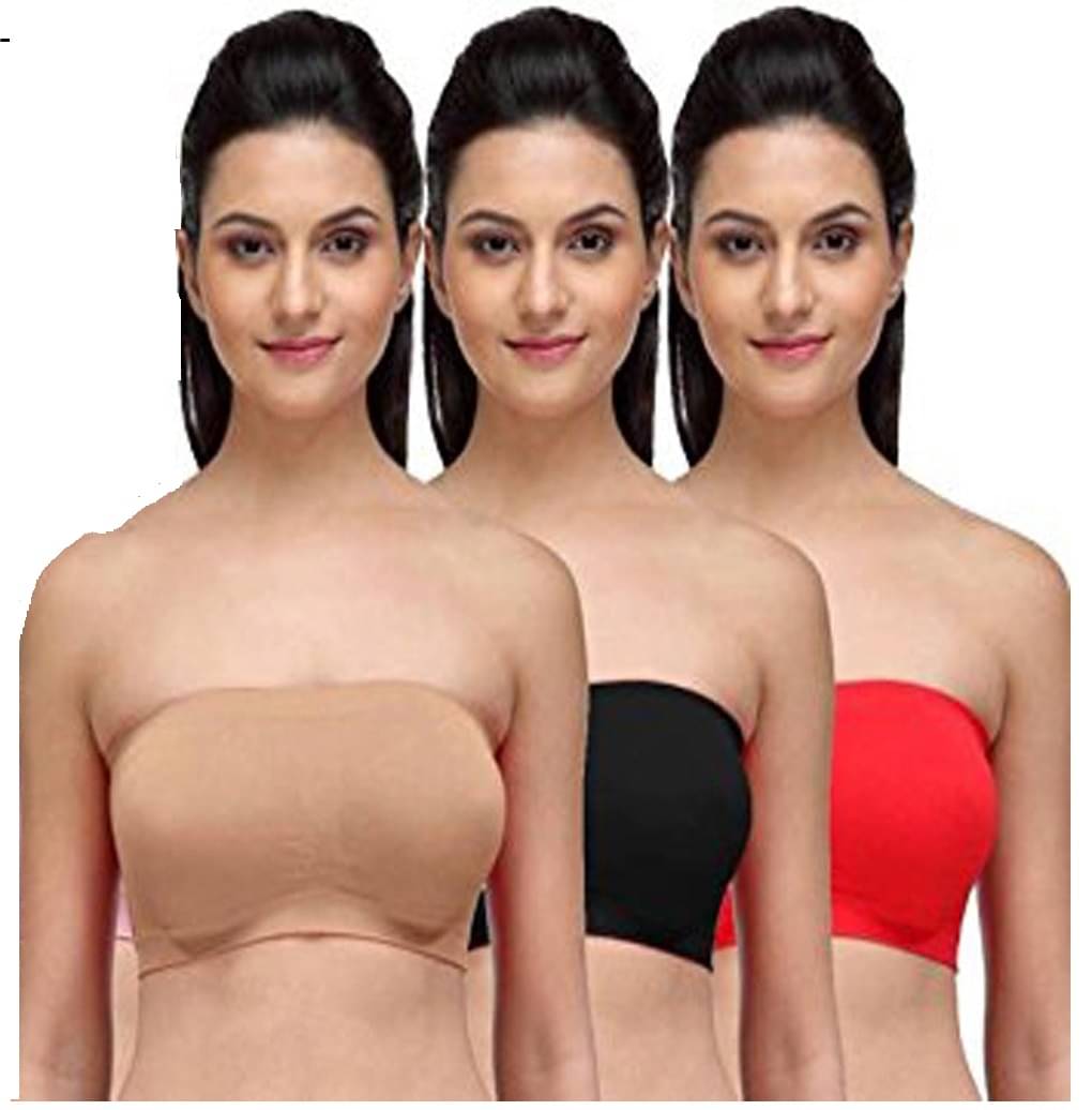     			CR Fashion Pack of 3 Lycra Non Padded Tube Bra For Women ( Multicolor )