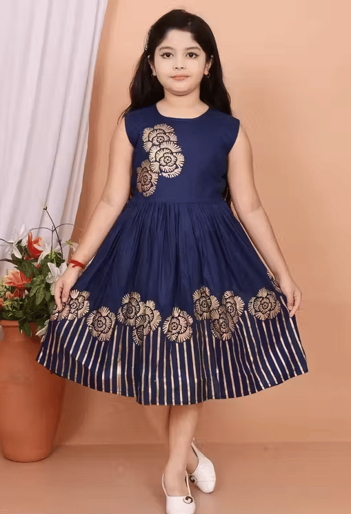 DS DRESSES Cotton Blend Frock For Girls ( Pack of 1 , Blue )     			DS DRESSES Cotton Blend Frock For Girls ( Pack of 1 , Blue )