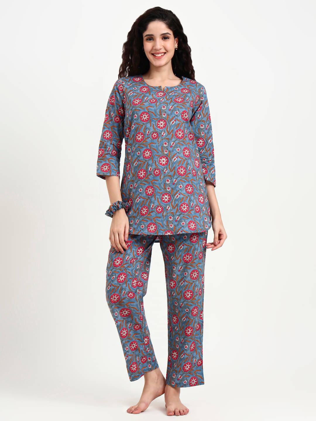     			Divena Women Printed Tunic With Trousers Co-Ord Set ( Blue )