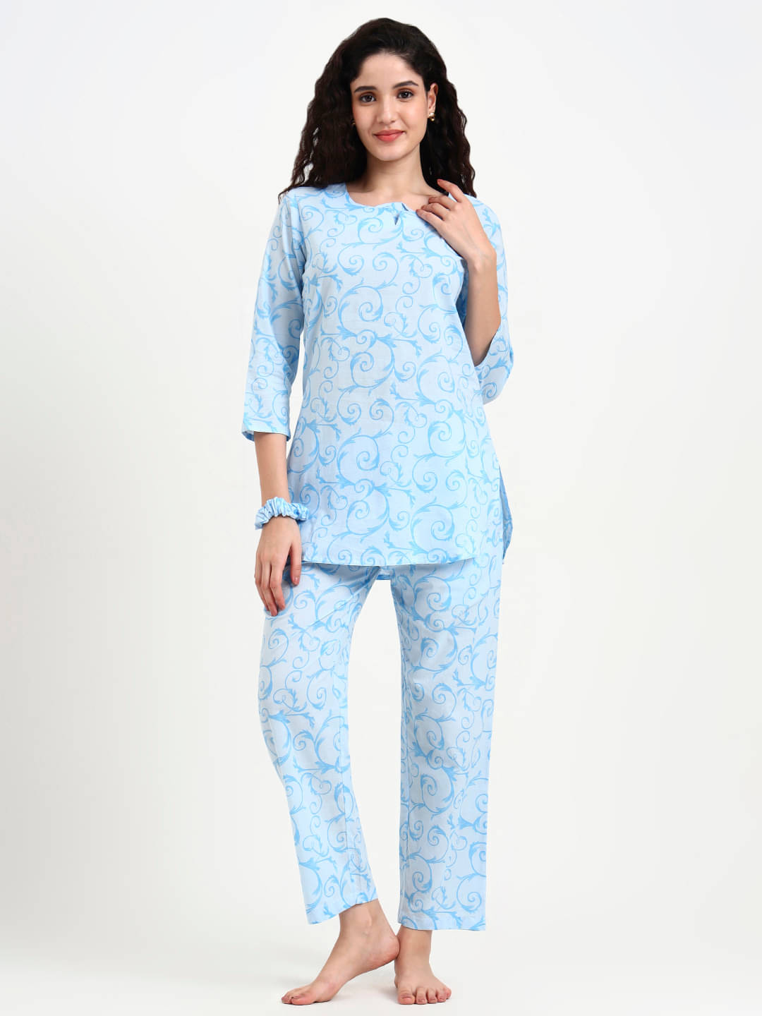     			Divena Women Printed Tunic With Trousers Co-Ord Set ( Blue )