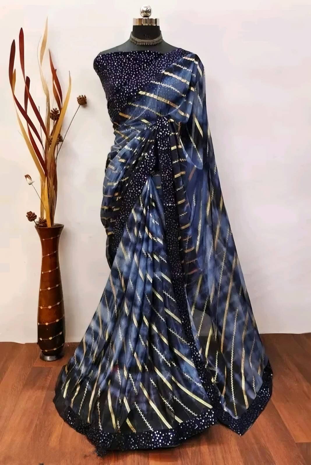     			Faz Collection Organza Printed Bandhani Sarees With Unstitched Blouse Piece ( Grey )