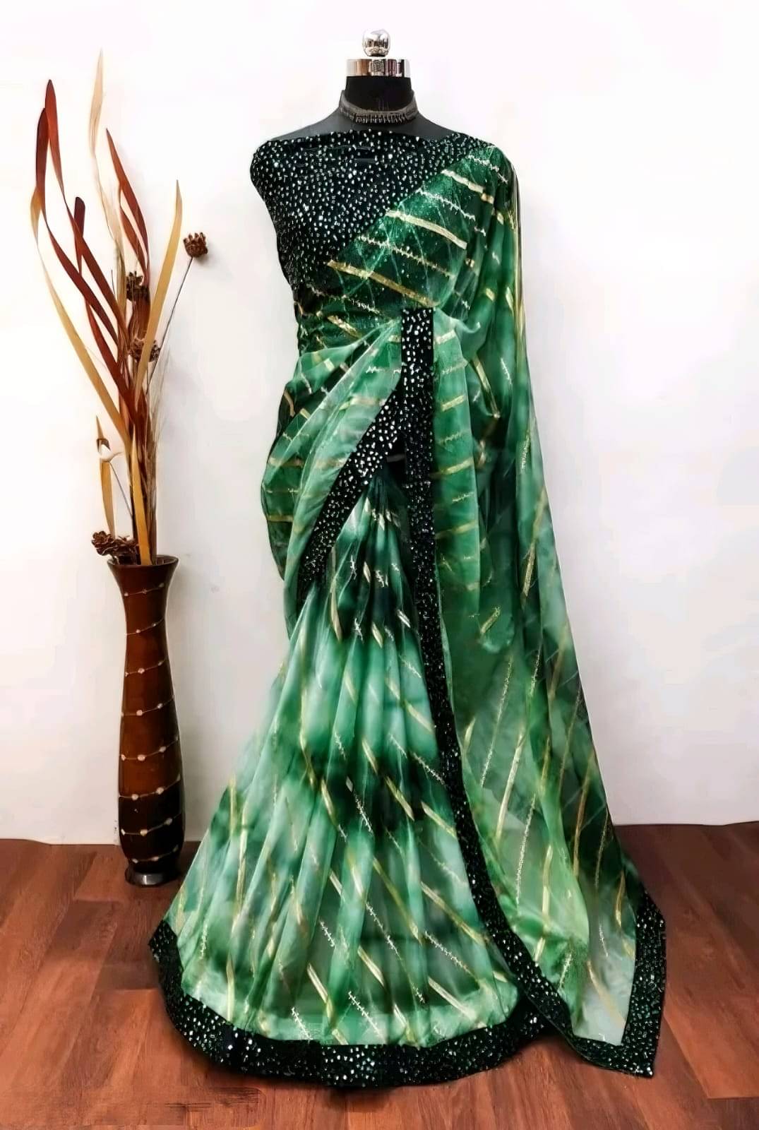     			Faz Collection Organza Printed Bandhani Sarees With Unstitched Blouse Piece ( Lavender )